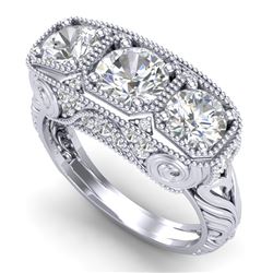 2.51 CTW VS/SI Diamond Solitaire Art Deco 3 Stone Ring 18K White Gold - REF-436F4N - 36989
