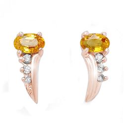 0.80 CTW Yellow Sapphire & Diamond Earrings 14K Rose Gold - REF-19F3N - 13916
