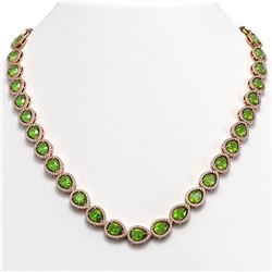 33.35 CTW Peridot & Diamond Halo Necklace 10K Rose Gold - REF-664H2A - 41070