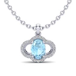 2 CTW Aquamarine & Micro Pave VS/SI Diamond Necklace 10K White Gold - REF-34K8W - 20622