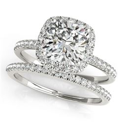 1.51 CTW Certified VS/SI Cushion Diamond 2Pc Set Solitaire Halo 14K White Gold - REF-441M6H - 31403