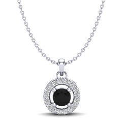 0.38 CTW VS/SI Diamond Micro Pave Necklace Solitaire Halo 18K White Gold - REF-31W6F - 20367