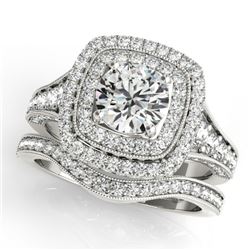 1.93 CTW Certified VS/SI Diamond 2Pc Wedding Set Solitaire Halo 14K White Gold - REF-223H6A - 30909
