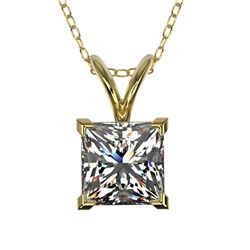 1 CTW Certified VS/SI Quality Princess Diamond Solitaire Necklace 10K Yellow Gold - REF-265K3W - 331