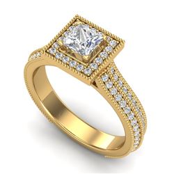 1.41 CTW Princess VS/SI Diamond Solitaire Micro Pave Ring 18K Yellow Gold - REF-200H2A - 37180