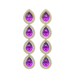 7.85 CTW Amethyst & Diamond Halo Earrings 10K Yellow Gold - REF-136A2X - 41179