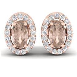 0.75 CTW Morganite & Micro Pave VS/SI Diamond Earrings Halo 14K Rose Gold - REF-34W5F - 21187