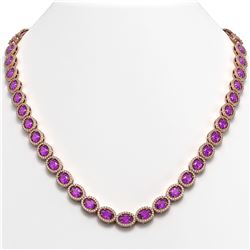 29.38 CTW Amethyst & Diamond Halo Necklace 10K Rose Gold - REF-503T5M - 40440