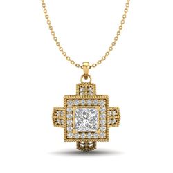 0.84 CTW Princess VS/SI Diamond Solitaire Micro Pave Necklace 18K Yellow Gold - REF-149T3M - 37192