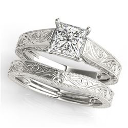 1 CTW Certified VS/SI Princess Diamond 2Pc Set Solitaire Wedding 14K White Gold - REF-347A5X - 32084
