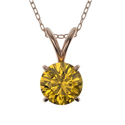0.79 CTW Certified Intense Yellow SI Diamond Solitaire Necklace 10K Rose Gold - REF-100T5M - 36749