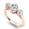 1.51 CTW VS/SI Diamond Solitaire Art Deco 3 Stone Ring 18K Rose Gold - REF-427K3W - 37236