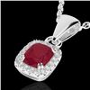 1.25 CTW Ruby & Micro Pave VS/SI Diamond Halo Necklace 10K White Gold - REF-30X4T - 22888