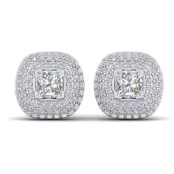 2 CTW Princess VS/SI Diamond Art Deco Stud Micro Halo Earrings 14K White Gold - REF-255K3W - 30447