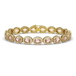 14.25 CTW Morganite & Diamond Halo Bracelet 10K Yellow Gold - REF-294Y2K - 40465