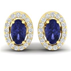 0.70 CTW Tanzanite & Micro Pave VS/SI Diamond Earrings Halo 18K Yellow Gold - REF-30T2M - 21197