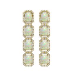 7.93 CTW Opal & Diamond Halo Earrings 10K Yellow Gold - REF-162X2T - 41443