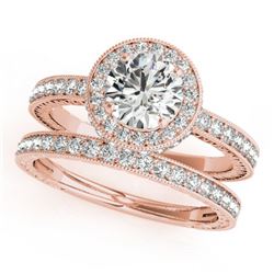 1.78 CTW Certified VS/SI Diamond 2Pc Wedding Set Solitaire Halo 14K Rose Gold - REF-411K3W - 31254