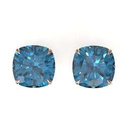 12 CTW Cushion Cut London Blue Topaz Designer Stud Earrings 14K Rose Gold - REF-35A6X - 21788