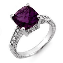 3.75 CTW Amethyst & Diamond Antique Ring 18K White Gold - REF-63A6X - 10604