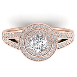 1.15 CTW Certified VS/SI Diamond Art Deco Halo Ring 14K Rose Gold - REF-147M3H - 30364