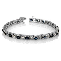 6.09 CTW Blue Sapphire & Diamond Bracelet 14K White Gold - REF-105F5N - 10019