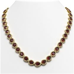 36.93 CTW Garnet & Diamond Halo Necklace 10K Yellow Gold - REF-582T8M - 41089