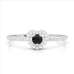 0.37 CTW Black & White VS/SI Diamond Micro Halo Heart Ring 18K White Gold - REF-28M2H - 22594