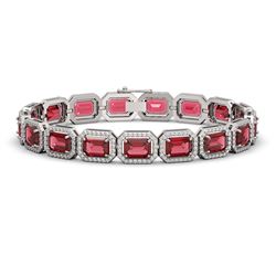 26.38 CTW Tourmaline & Diamond Halo Bracelet 10K White Gold - REF-453A3X - 41396