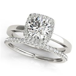 0.83 CTW Certified VS/SI Diamond 2Pc Wedding Set Solitaire Halo 14K White Gold - REF-124Y4K - 30729