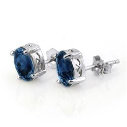 3.0 CTW Blue Sapphire Earrings 14K White Gold - REF-13N6Y - 11316
