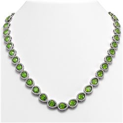33.35 CTW Peridot & Diamond Halo Necklace 10K White Gold - REF-664T2M - 41069