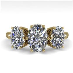 2.0 CTW Solitaire Past Present Future VS/SI Oval Diamond Ring 18K Yellow Gold - REF-414F3N - 35914