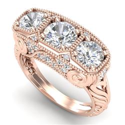 2.51 CTW VS/SI Diamond Solitaire Art Deco 3 Stone Ring 18K Rose Gold - REF-436A4X - 36990