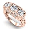 Image 1 : 2.51 CTW VS/SI Diamond Solitaire Art Deco 3 Stone Ring 18K Rose Gold - REF-436A4X - 36990