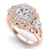 Image 1 : 2.11 CTW VS/SI Diamond Solitaire Art Deco 3 Stone Ring 18K Rose Gold - REF-490A9X - 37329