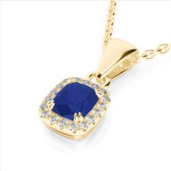 1.25 CTW Sapphire & VS/SI Diamond Halo Necklace Micro Pave 10K Yellow Gold - REF-29F6N - 22891