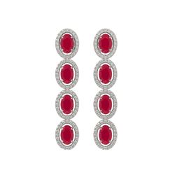 6.47 CTW Ruby & Diamond Halo Earrings 10K White Gold - REF-114X2T - 40505
