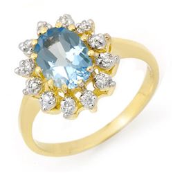 1.51 CTW Blue Topaz & Diamond Ring 10K Yellow Gold - REF-22K4W - 14170