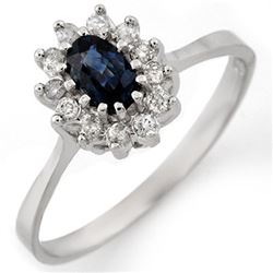 0.60 CTW Blue Sapphire & Diamond Ring 18K White Gold - REF-33A8X - 11134