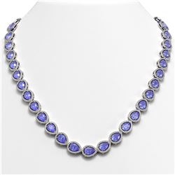 40.53 CTW Tanzanite & Diamond Halo Necklace 10K White Gold - REF-845N8Y - 41051