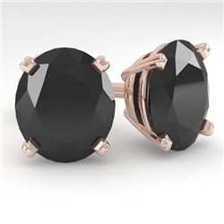 18.0 CTW Oval Black Diamond Stud Designer Earrings 18K Rose Gold - REF-384H5A - 32336