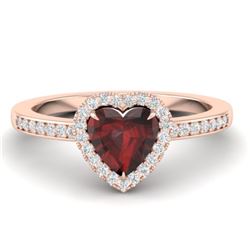1.20 CTW Garnet & Micro VS/SI Diamond Ring Heart 14K Rose Gold - REF-35X3T - 21405