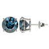 Image 2 : 4 CTW Certified Intense Blue SI Diamond Solitaire Stud Earrings 10K White Gold - REF-679W9F - 33137