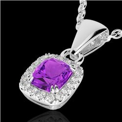 1.25 CTW Amethyst & Micro Pave VS/SI Diamond Halo Necklace 10K White Gold - REF-28F8N - 22875