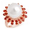 1.50 CTW Red Sapphire & Pearl Ring 14K Rose Gold - REF-50K4W - 10445