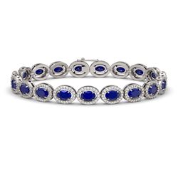 15.2 CTW Sapphire & Diamond Halo Bracelet 10K White Gold - REF-244N2Y - 40457