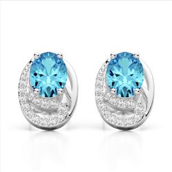 2.50 Sky Blue Topaz & Micro Pave VS/SI Diamond Stud Earrings 10K White Gold - REF-25A6X - 22326