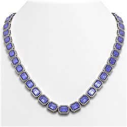 56.69 CTW Tanzanite & Diamond Halo Necklace 10K White Gold - REF-1356A4X - 41339