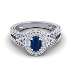 0.83 CTW Sapphire & VS/SI Diamond Solitaire Halo Fashion Ring 10K White Gold - REF-26F8N - 20841